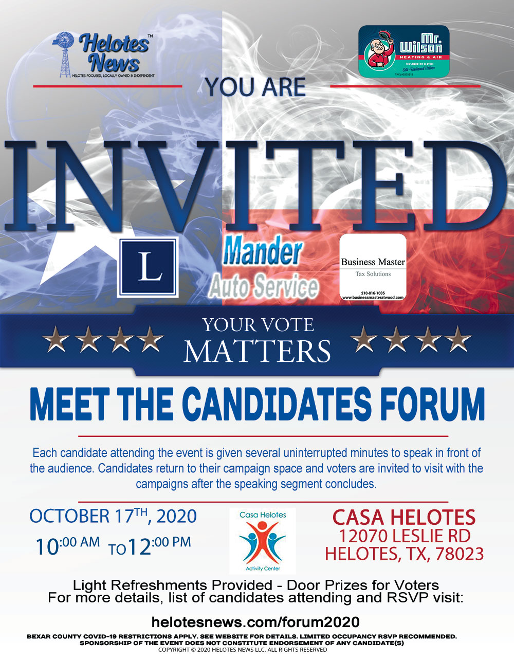 Meet the Candidates Forum Flyer Sponsors 2020 10 16