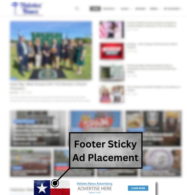 Helotes News Sticky Footer Ad Example Page Mockup
