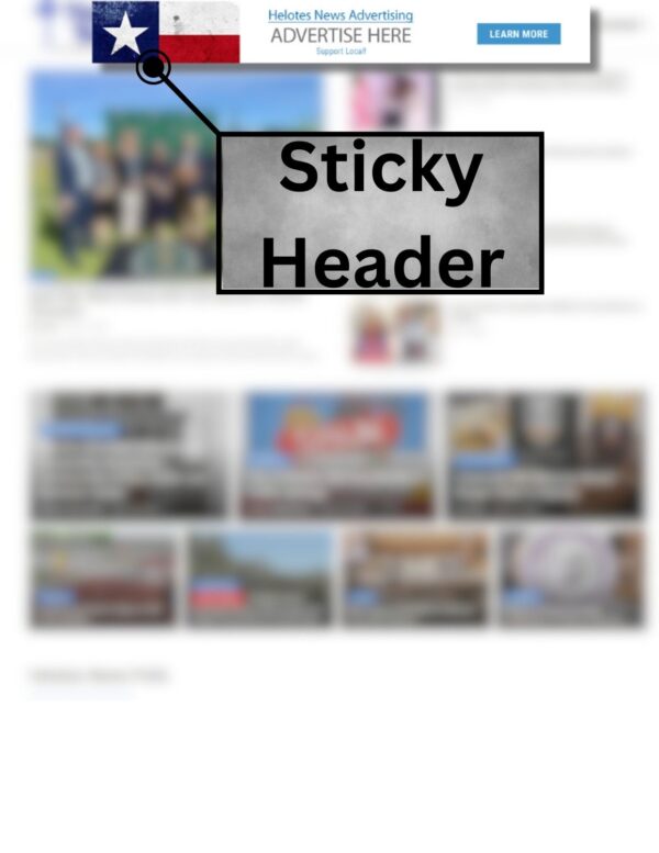 Helotes News Sticky Header Ad Example Page Mockup